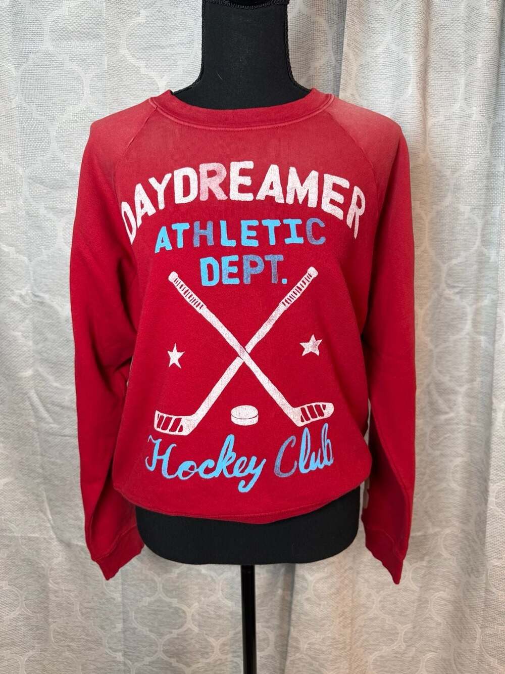 Daydreamer Distressed Athletic Dept Hockey Club Sweatshirt Red
